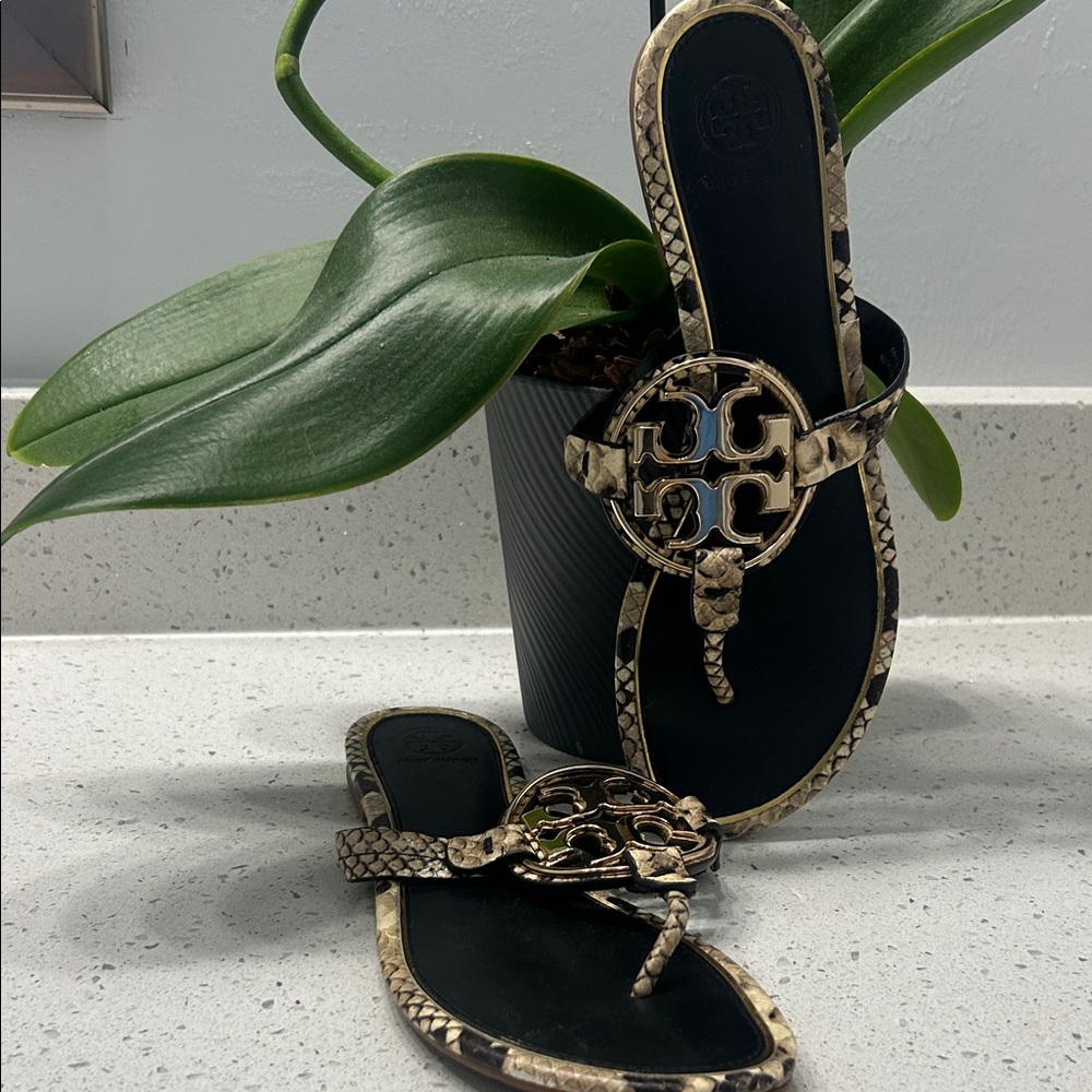 Tory Burch Snakeskin Pattern Flats with Logo